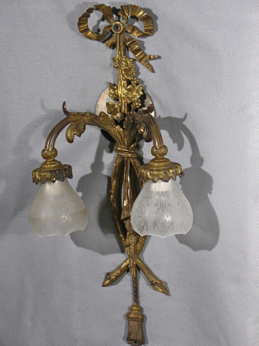 Large Pair of Bronze Bow Top Sconces